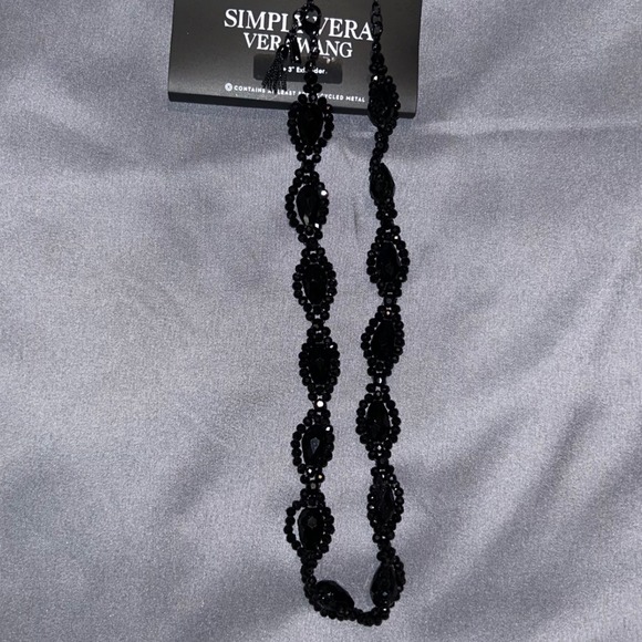 Simply Vera Vera Wang Jewelry - Simply Vera Vera Wang Black Beaded Statement Necklace with Tassel Extender NEW